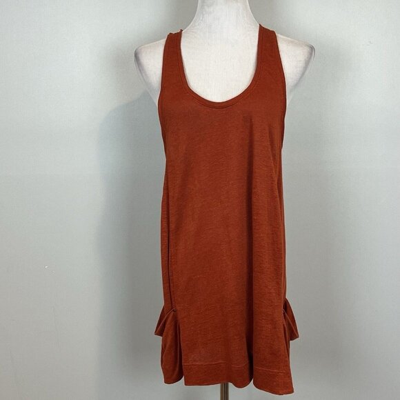 Eileen Fisher Size Small Linen Burnt Orange Oversized Racerback Tank Top Pockets - Picture 1 of 8